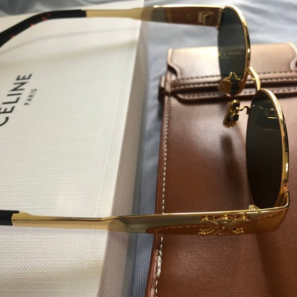 Celine Triomphe Gold Metal Sunglasses with Green Lenses - Picture 4 of 5